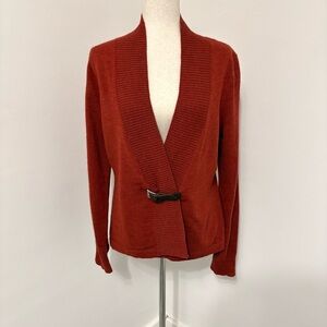 Susan Bristol 100% Merino Wool Burnt Orange Cardigan Leather Toggle Close Sz L